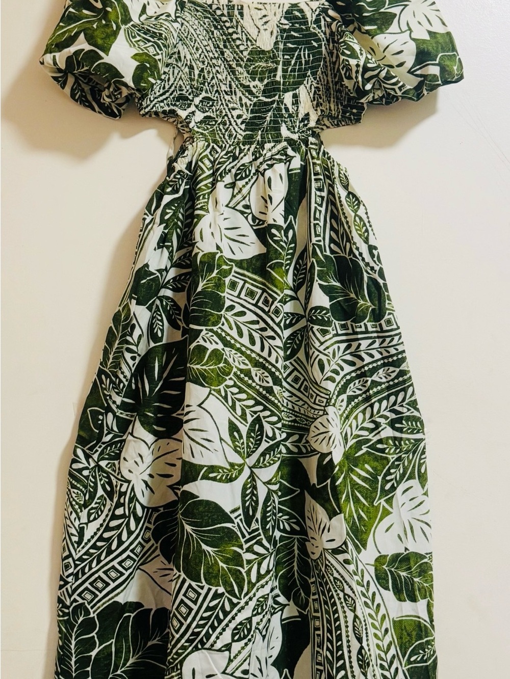 Indigo Green and White Leaf-Print Kids Dress
